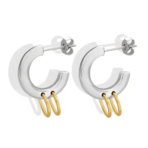 18k Gold Plated Two-Tone Hoop Earrings - Picture 1 of 3